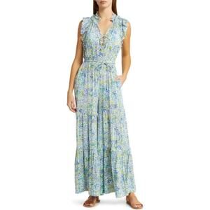 Poupette St Barth Belene Floral Tiered Ruffle Wide Leg Romper Jumpsuit (No Belt)